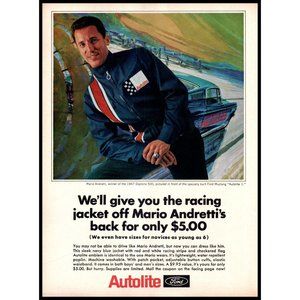 1967 Ford Autolite Car Parts Racing Jacket Vintage Print Ad Mario Andretti Art